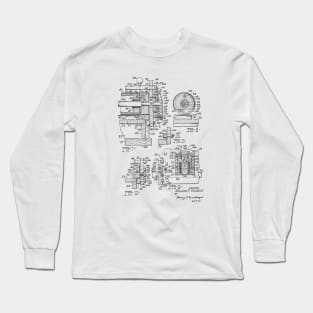 Card Printing Machine Vintage Patent Hand Drawing Long Sleeve T-Shirt